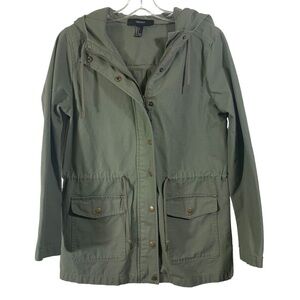 Forever 21 Women's Army Green Cotton Jacket with Draw String Waist 2 pockets SM